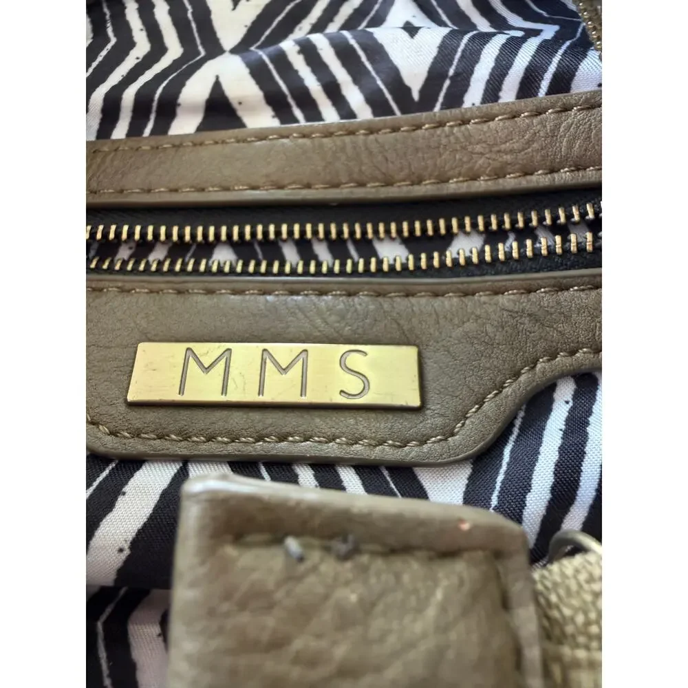 MMS Taupe Metallic Shoulder Bag Large Faux Leather‎ Hobo Purse Gold Hardware